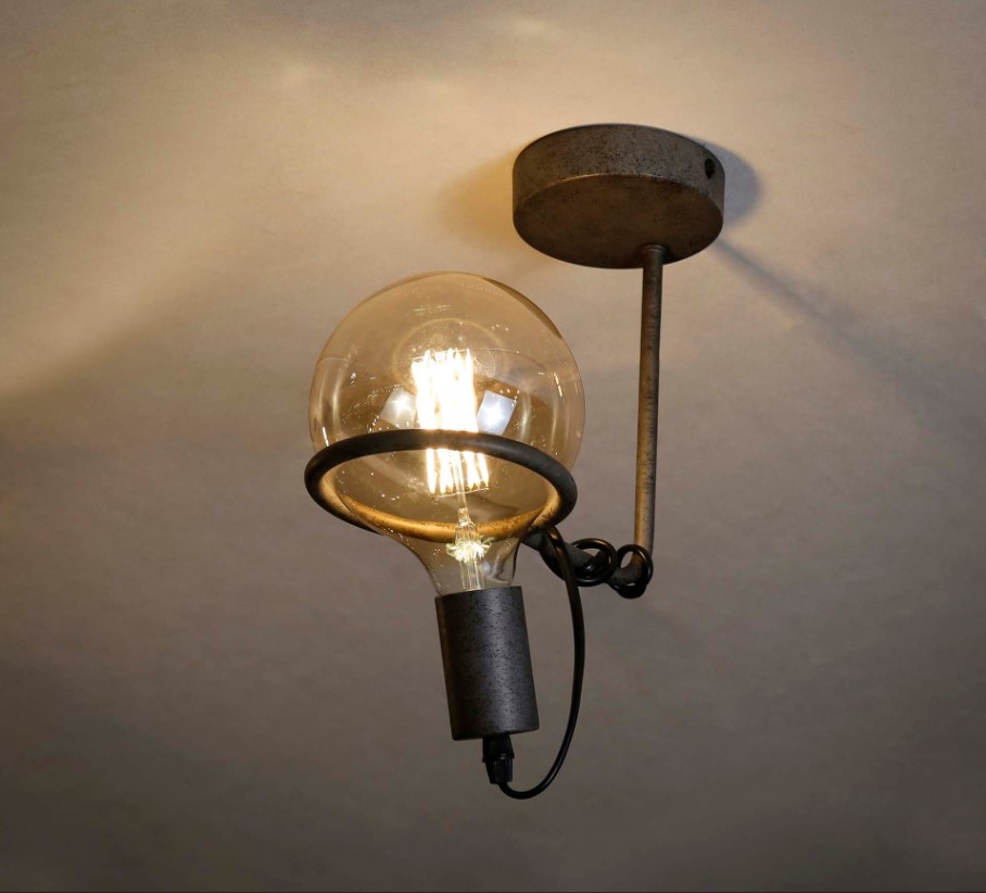 PLAFONNIER OU APPLIQUE MURALE SATURN FER ARGENT VIELLI 13 X 23 X 25 CM - Photo N°1