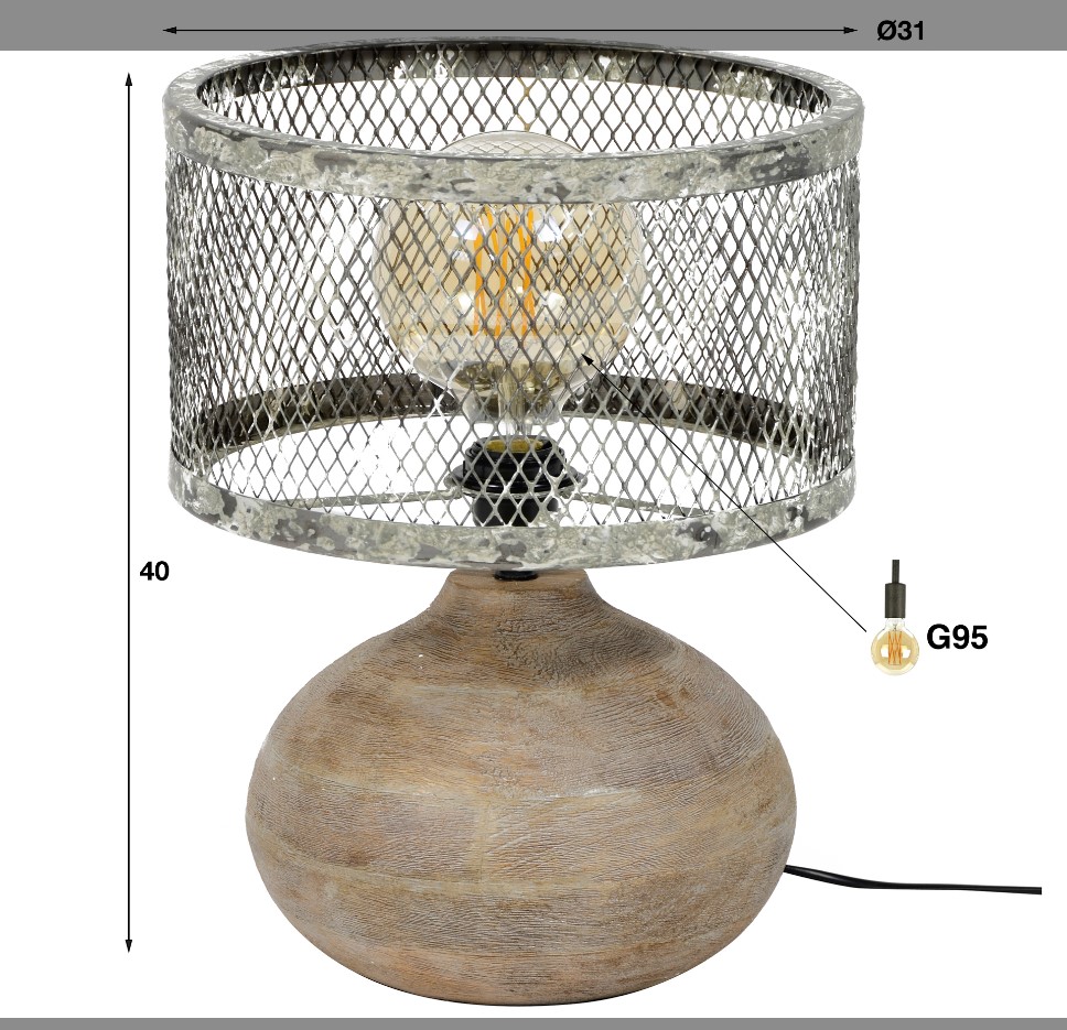 LAMPE A POSER PIED BOIS ABAT-JOUR METAL AVEC OXYDATION 31 X 31 X 40 CM - Photo N°3