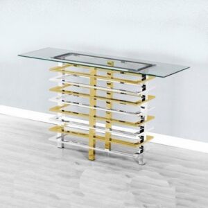 CONSOLE METAL OR ET ARGENT PLATEAU VERRE - DRIMMER 40 X 120 X 79 CM