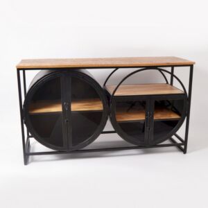 VITRINE METAL BOIS ET VERRE SUR PIEDS 144 X 42 X 85 CM