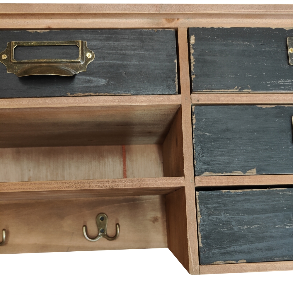 ETAGERE MURALE 8 TIROIRS 2 NICHES ET 3 PATERES 109 X 26 X 19 CM - Photo N°6