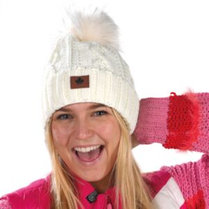 BONNET DOUBLURE POLAIRE POMPON ET REVERS COULEUR BLANC 19 X 30 CM