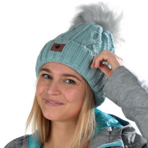 BONNET DOUBLURE POLAIRE POMPON ET REVERS COULEUR BLEU CLAIR 19 X 30 CM
