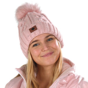 BONNET DOUBLURE POLAIRE POMPON ET REVERS COULEUR ROSE 19 X 30 CM