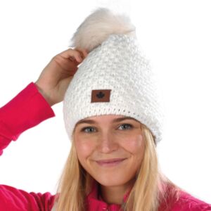 BONNET DOUBLURE POLAIRE POMPON COULEUR BLANC 21 X 32 CM