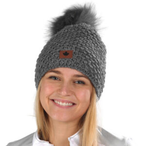 BONNET DOUBLURE POLAIRE POMPON COULEUR GRIS CLAIR 21 X 32 CM