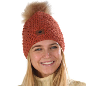 BONNET DOUBLURE POLAIRE POMPON COULEUR ROUILLE 21 X 32 CM