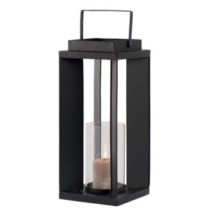 LANTERNE METAL NOIR AJOURE ET VERRE  20 x 47.5 x 20 cm