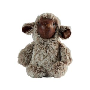 BLOQUE PORTE MOUTON SIMILI CUIR ET PELUCHE GRISE  23 X 28 X 20 CM