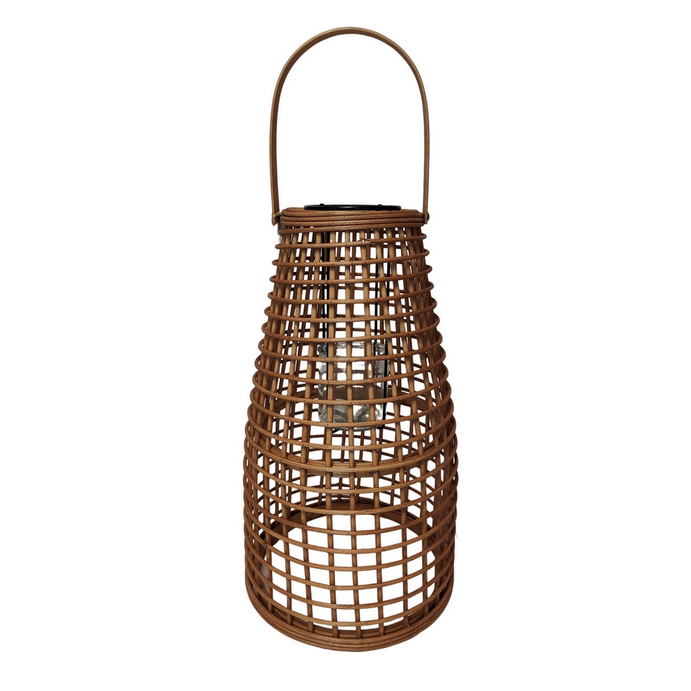 LANTERNE BOUGEOIR EN ROTIN TON MIEL ANSE RIGIDE 25 X 41 CM - Photo N°1