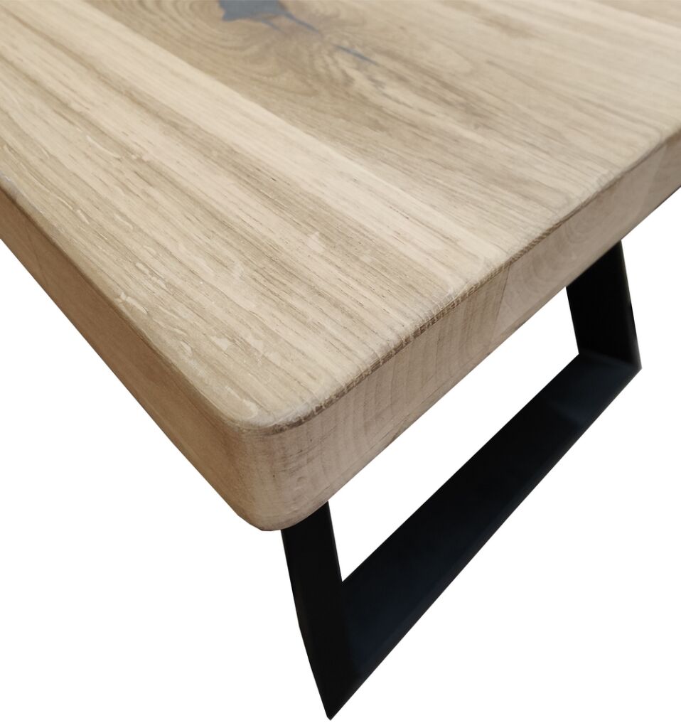 TABLE KENT CHENE HUILE PIED METAL NOIR 200 X 90 X 75 CM - Photo N°5