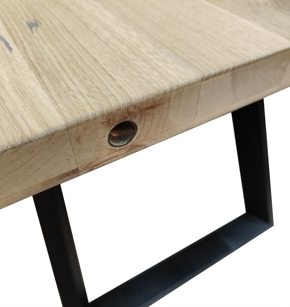 TABLE KENT CHENE HUILE PIED METAL NOIR 200 X 90 X 75 CM - Photo N°6