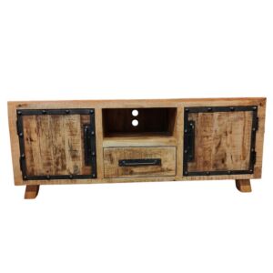 MEUBLE TV MANGUIER ET METAL 2 PORTES 150 X 45 X 60 CM