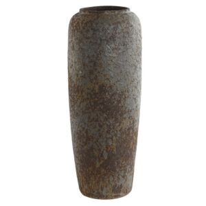 VASE CERAMIQUE ASPECT METAL VIEILLI FACON ROUILLE  20 X 20 X 50 CM