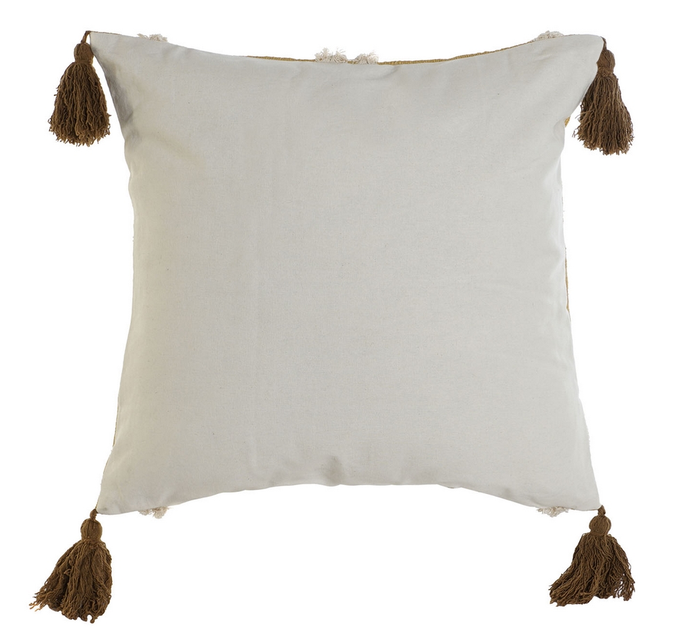 COUSSIN MAGDALENA MOUTARDE ET ECRU 45 X 45 CM DECOR ETHNIQUE - Photo N°3