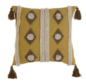 COUSSIN MAGDALENA MOUTARDE ET ECRU 45 X 45 CM DECOR ETHNIQUE