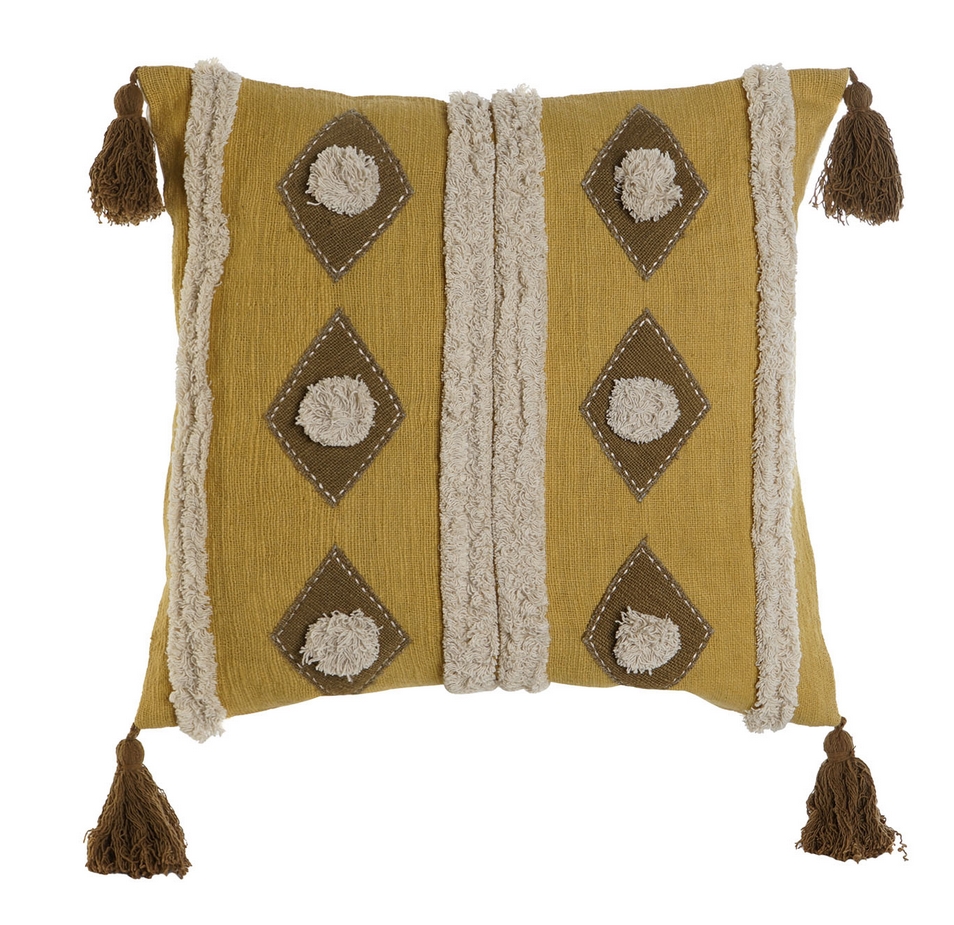 COUSSIN MAGDALENA MOUTARDE ET ECRU 45 X 45 CM DECOR ETHNIQUE - Photo N°1