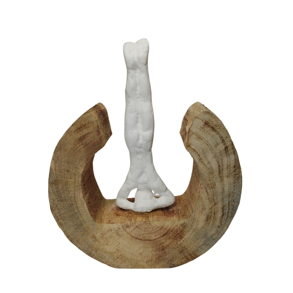 DECORATION A POSER EN MANGUIER ET ALUMINIUM BLANC YOGA 20 X 6 X 20 CM - Photo N°1