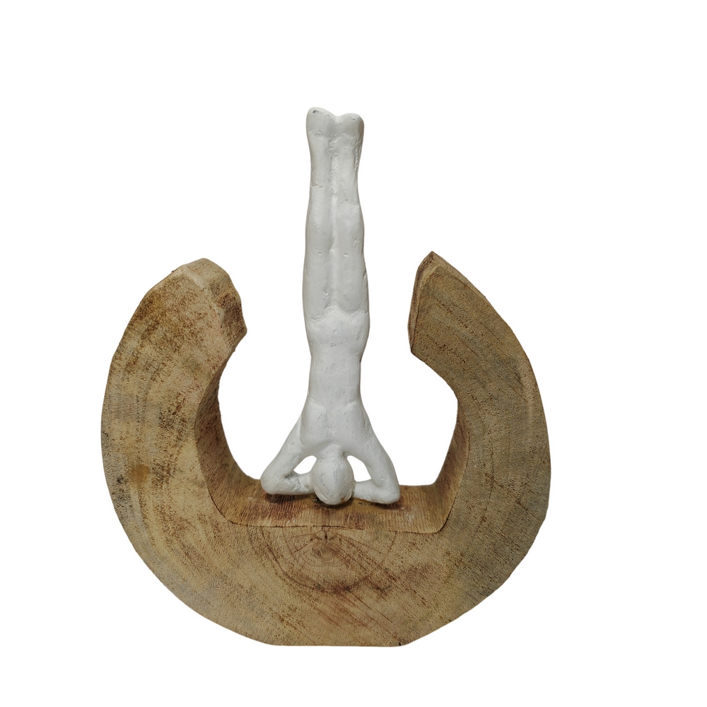 DECORATION A POSER EN MANGUIER ET ALUMINIUM BLANC YOGA 20 X 6 X 20 CM - Photo N°2