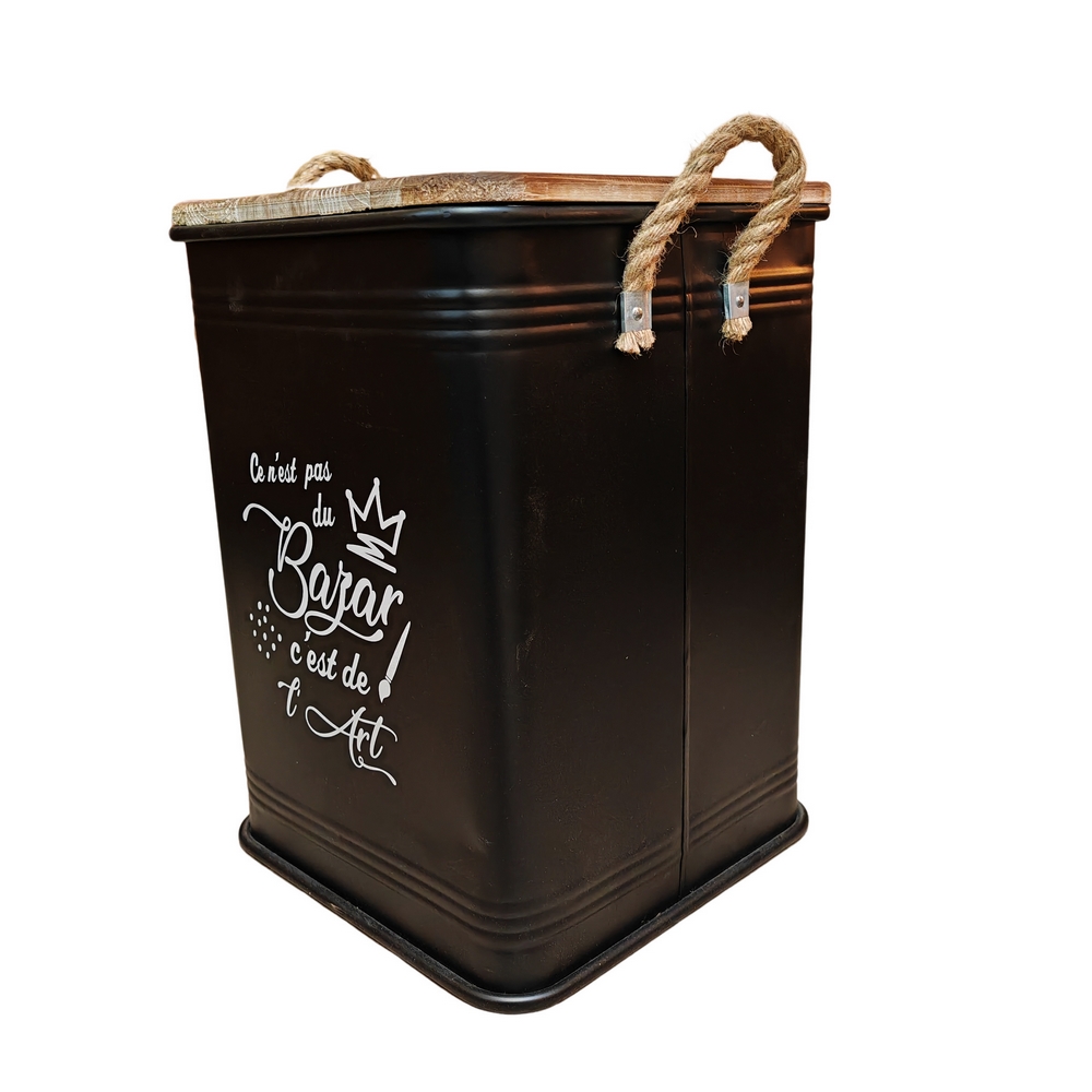 CAISSE DE RANGEMENT METAL NOIR CE N'EST PAS DU BAZAR C'EST DE L' 34 x 34 x 47 cm - Photo N°3