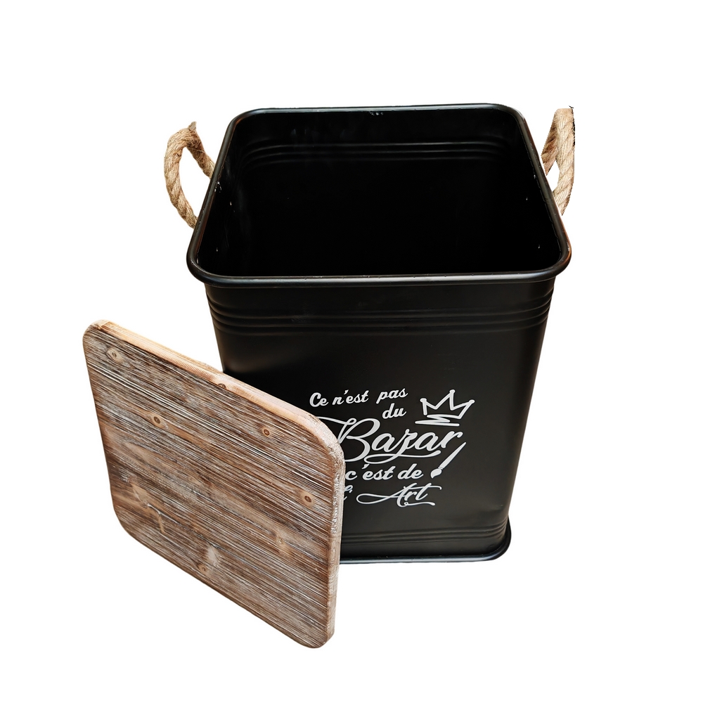 CAISSE DE RANGEMENT METAL NOIR CE N'EST PAS DU BAZAR C'EST DE L' 34 x 34 x 47 cm - Photo N°2