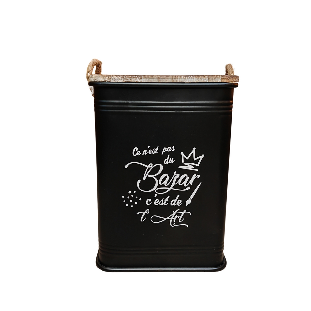 CAISSE DE RANGEMENT METAL NOIR CE N'EST PAS DU BAZAR C'EST DE L' 34 x 34 x 47 cm - Photo N°1