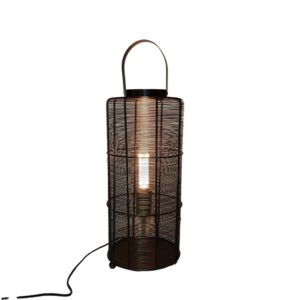 LAMPE FACON LANTERNE AVEC ANSE EN FIL DE FER 20.5 x 20.5 x 48/60 cm