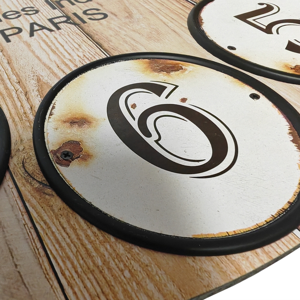 HORLOGE MURALE MDF 58 CM DECO FOND VIEUX PARQUET ATELIER - Photo N°4