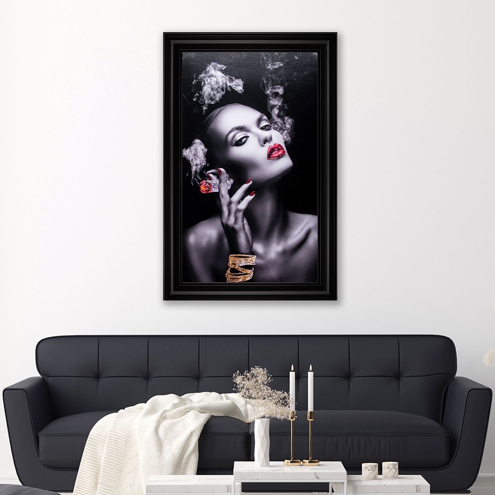 IMPRESSION FEMME FUMEUSE NOIR ET BLANC LIQUID GEL ET STRASS 76 X 116 CM - Photo N°7