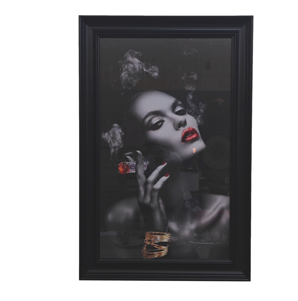 IMPRESSION FEMME FUMEUSE NOIR ET BLANC LIQUID GEL ET STRASS 76 X 116 CM - Photo N°5