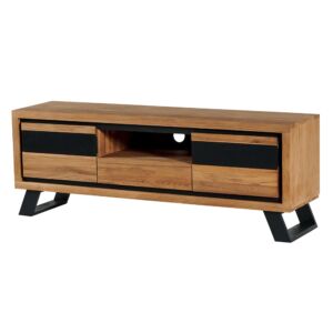 MEUBLE TV TOLY 2 PORTES 1 TIROIR 160 X 40 X 57.5CM CHENE MASSIF HUILE / MDF NOIR