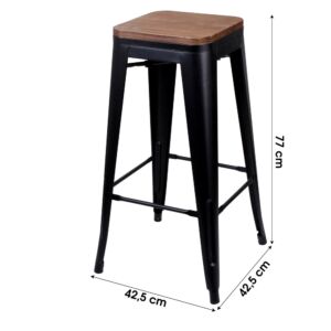 TABOURET BAR METAL INDUSTRIEL NOIR ASSISE BOIS 42.5 x 42.5 x 77 cm