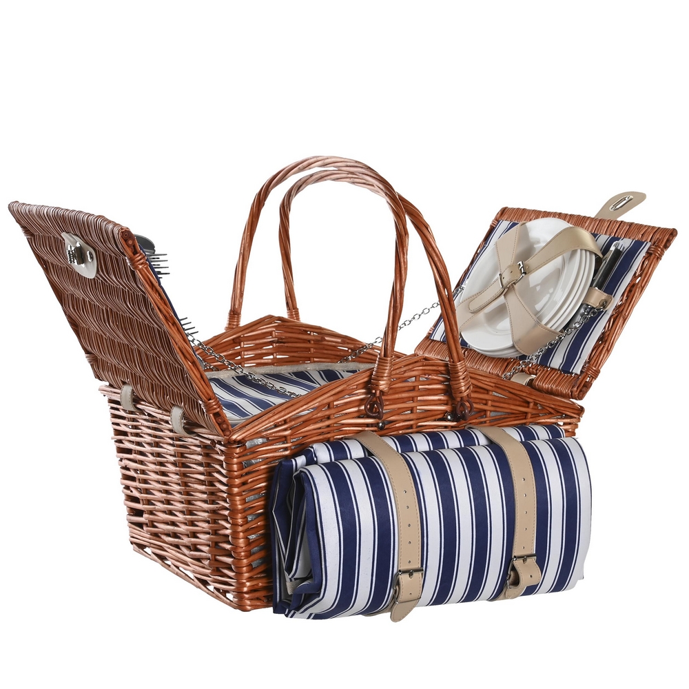 Panier Pique-nique Osier Marron 4 Personnes - 26 Pièces - Sac Isotherme Inclus - DVier