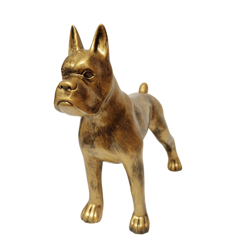 CHIEN BOXER RESINE DORE PATINE 50 X 22 X 45 CM - Photo N°5