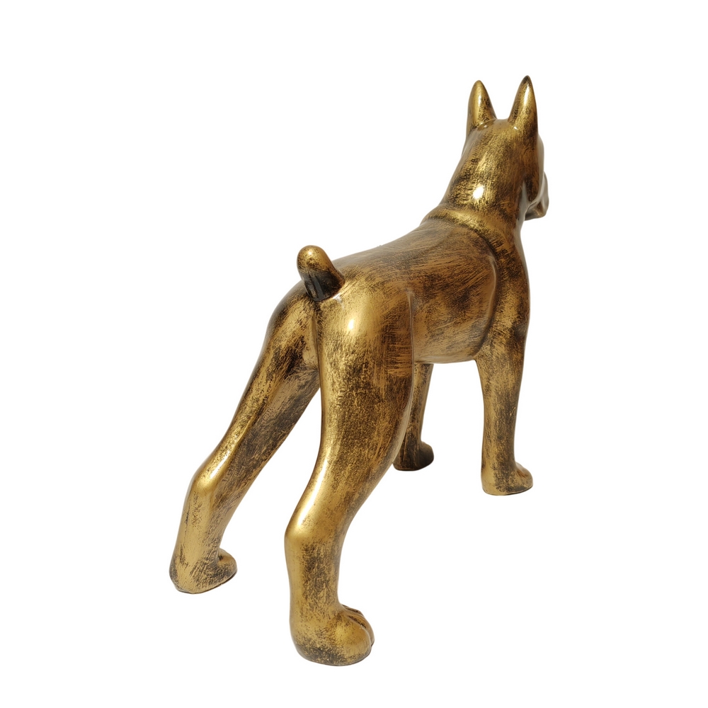 CHIEN BOXER RESINE DORE PATINE 50 X 22 X 45 CM - Photo N°3