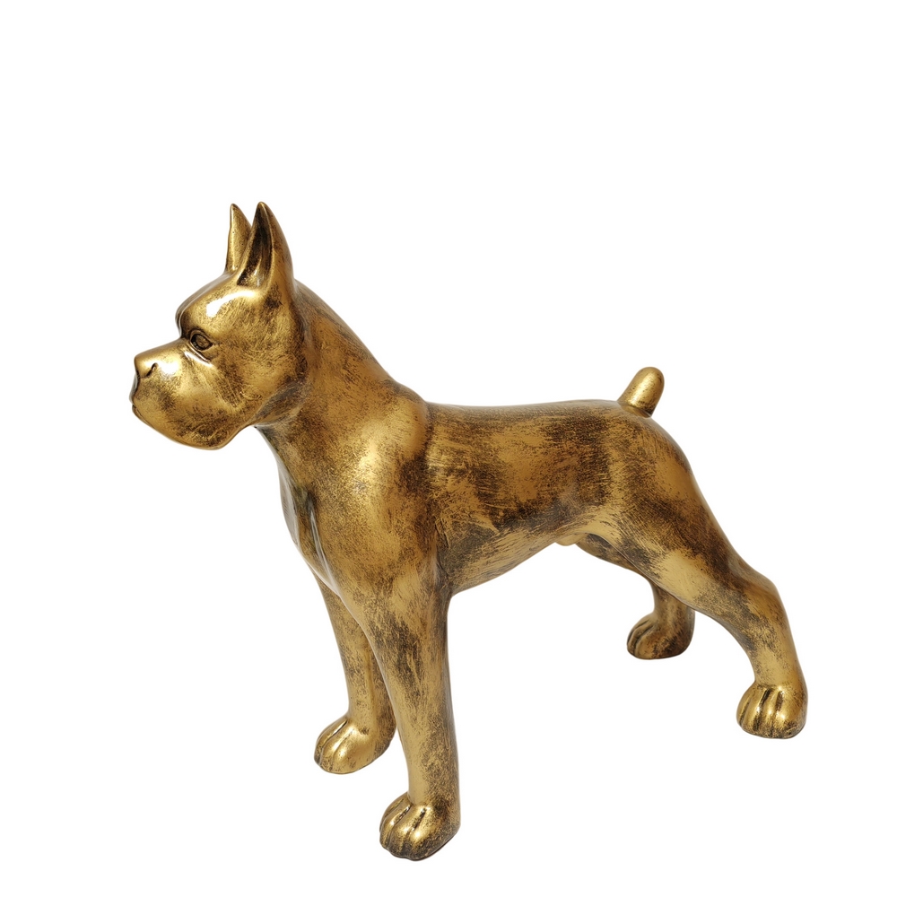 CHIEN BOXER RESINE DORE PATINE 50 X 22 X 45 CM - Photo N°1