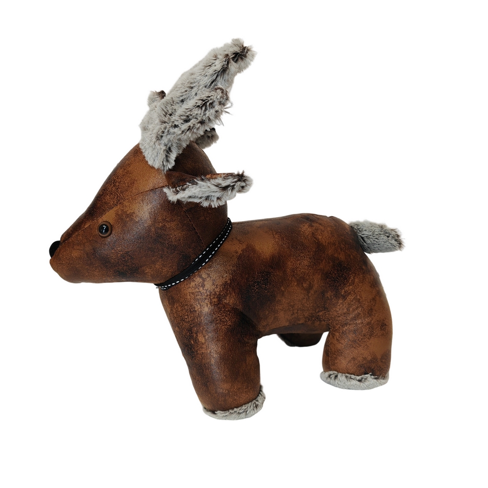 BLOQUE PORTE CERF SIMILI CUIR ET PELUCHE GRISE 36 X 20 X 35 CM - Photo N°4