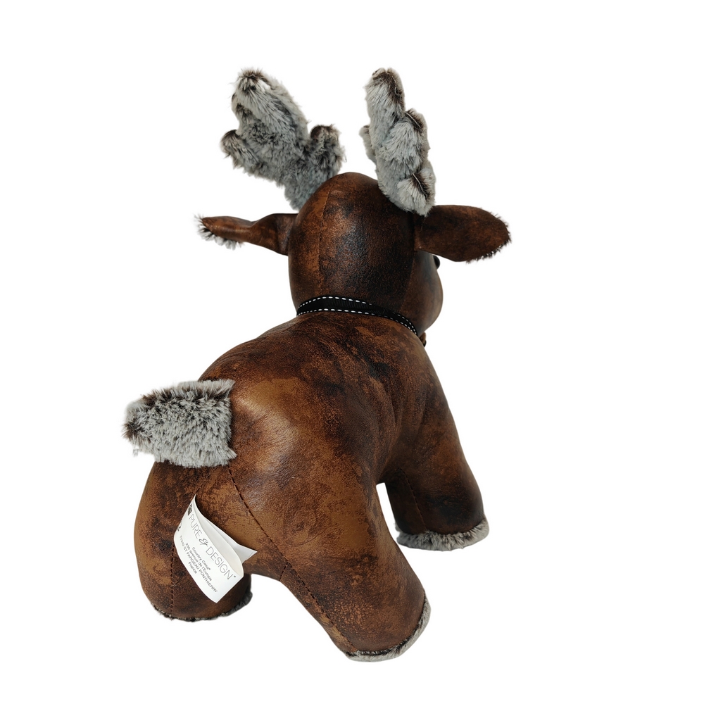 BLOQUE PORTE CERF SIMILI CUIR ET PELUCHE GRISE 36 X 20 X 35 CM - Photo N°3