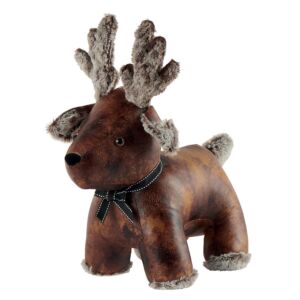 BLOQUE PORTE CERF SIMILI CUIR ET PELUCHE GRISE 36 X 20 X 35 CM