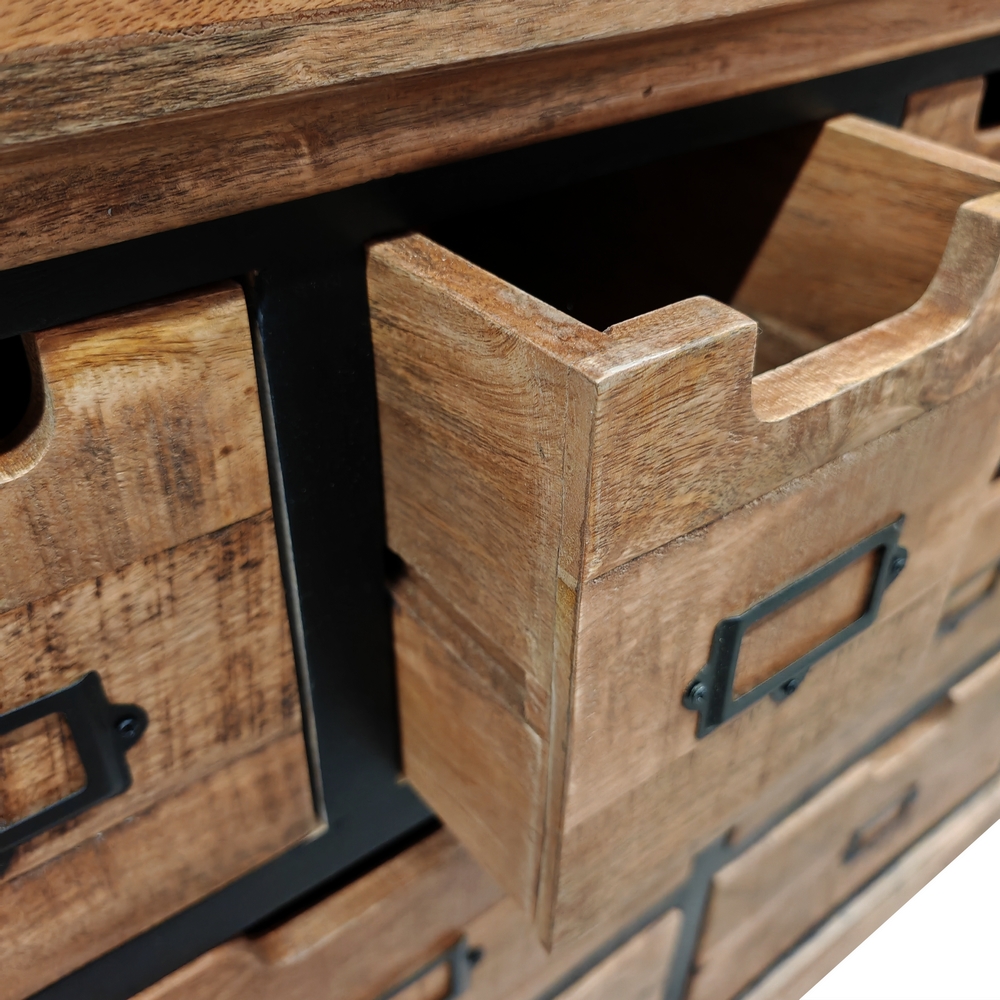 MEUBLE DE RANGEMENT 12 TIROIRS EN MANGUIER MASSIF 145 X 40 X 85 CM - Photo N°6