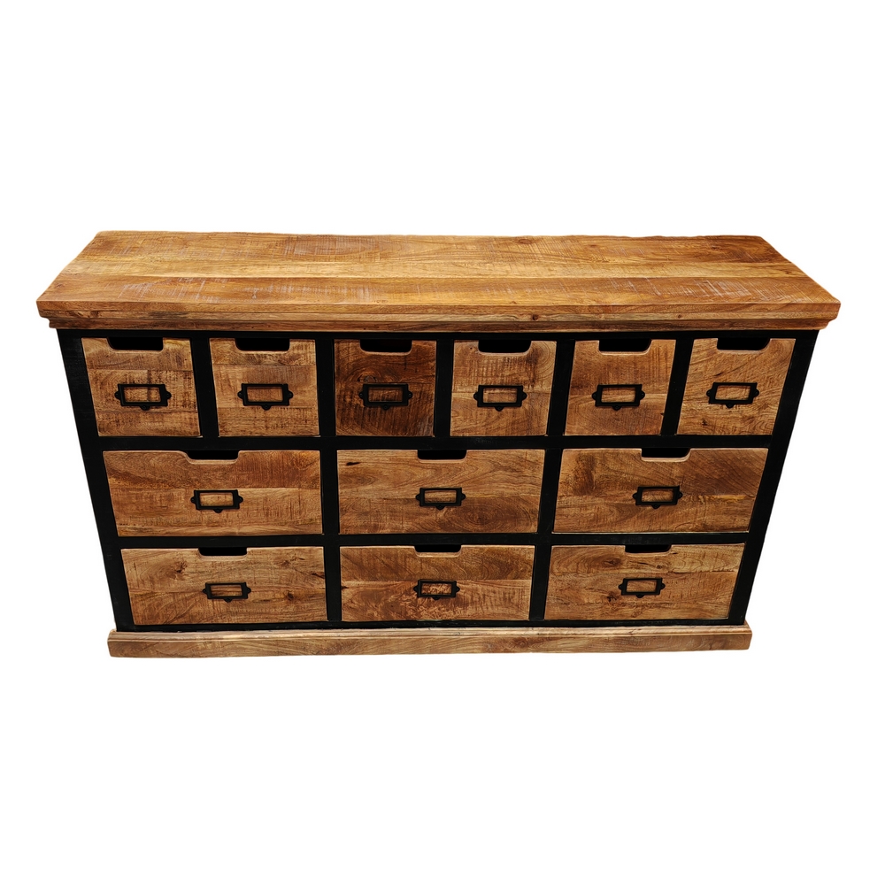MEUBLE DE RANGEMENT 12 TIROIRS EN MANGUIER MASSIF 145 X 40 X 85 CM - Photo N°4
