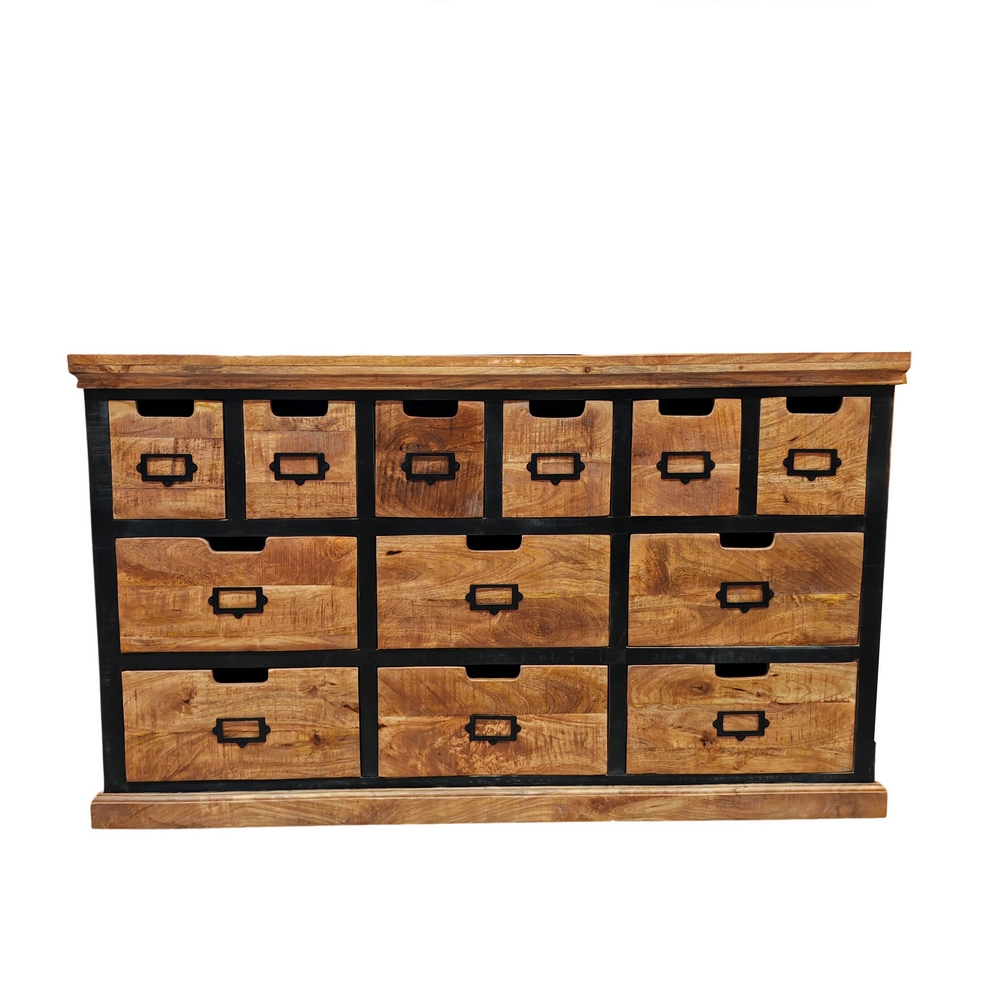 MEUBLE DE RANGEMENT 12 TIROIRS EN MANGUIER MASSIF 145 X 40 X 85 CM - Photo N°1
