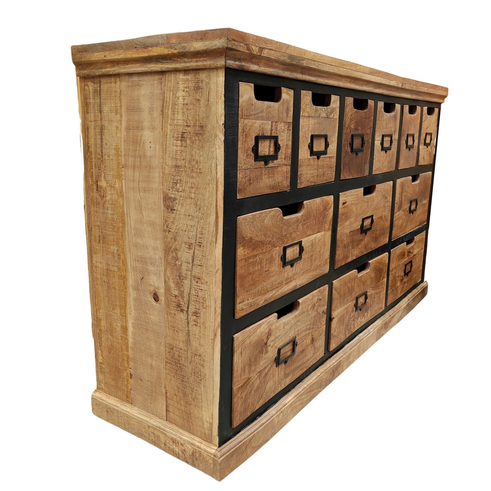 MEUBLE DE RANGEMENT 12 TIROIRS EN MANGUIER MASSIF 145 X 40 X 85 CM - Photo N°2