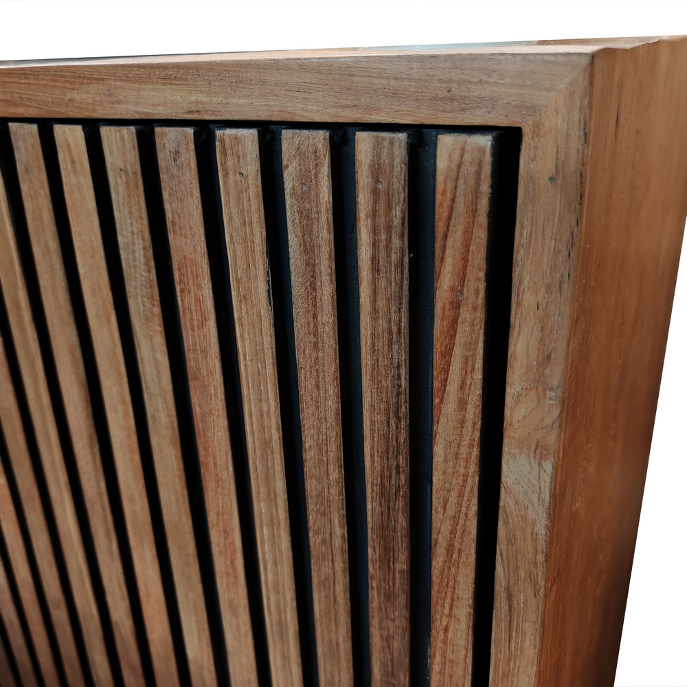 MEUBLE TV EN TECK RECYCLE 3 PORTES 2 NICHES 160 X 47 X 55 CM - Photo N°4