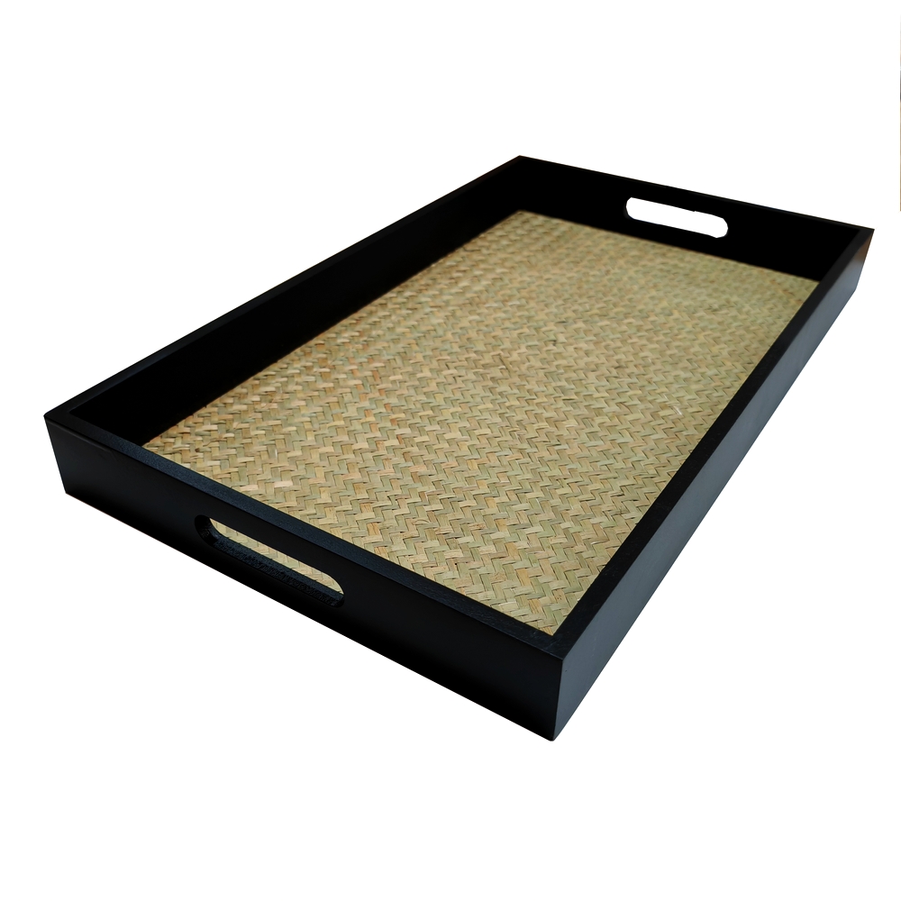 Plateau Rectangulaire En Bois Noir FINGERINSPIRE 36x23.8x4cm - Plateau De Service Avec Poignées