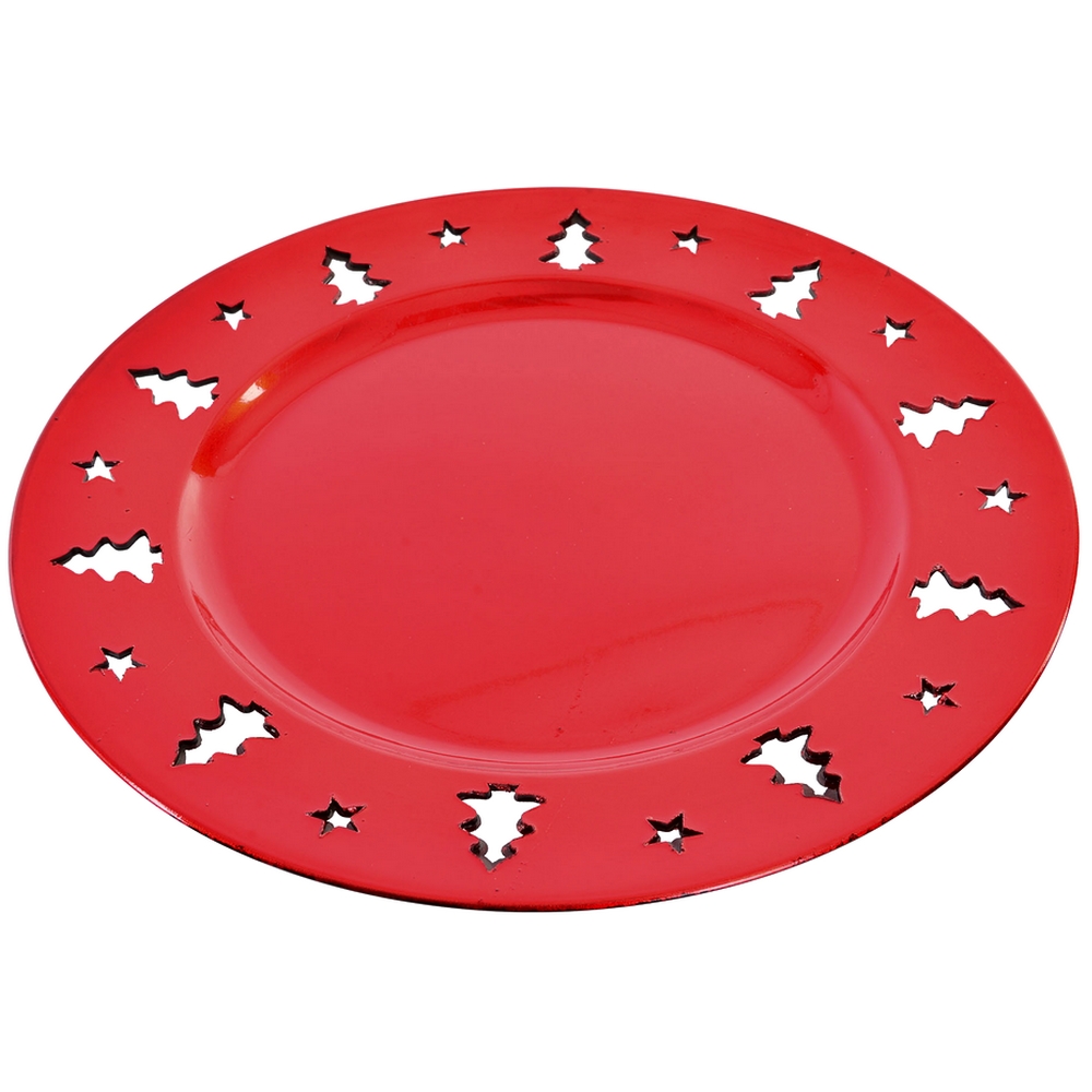 Lot De 6 Assiettes Décoratives En Plastique Rouge 33 Cm - Design Géométrique, Réutilisables - Pour Noël, Fêtes, Dîners