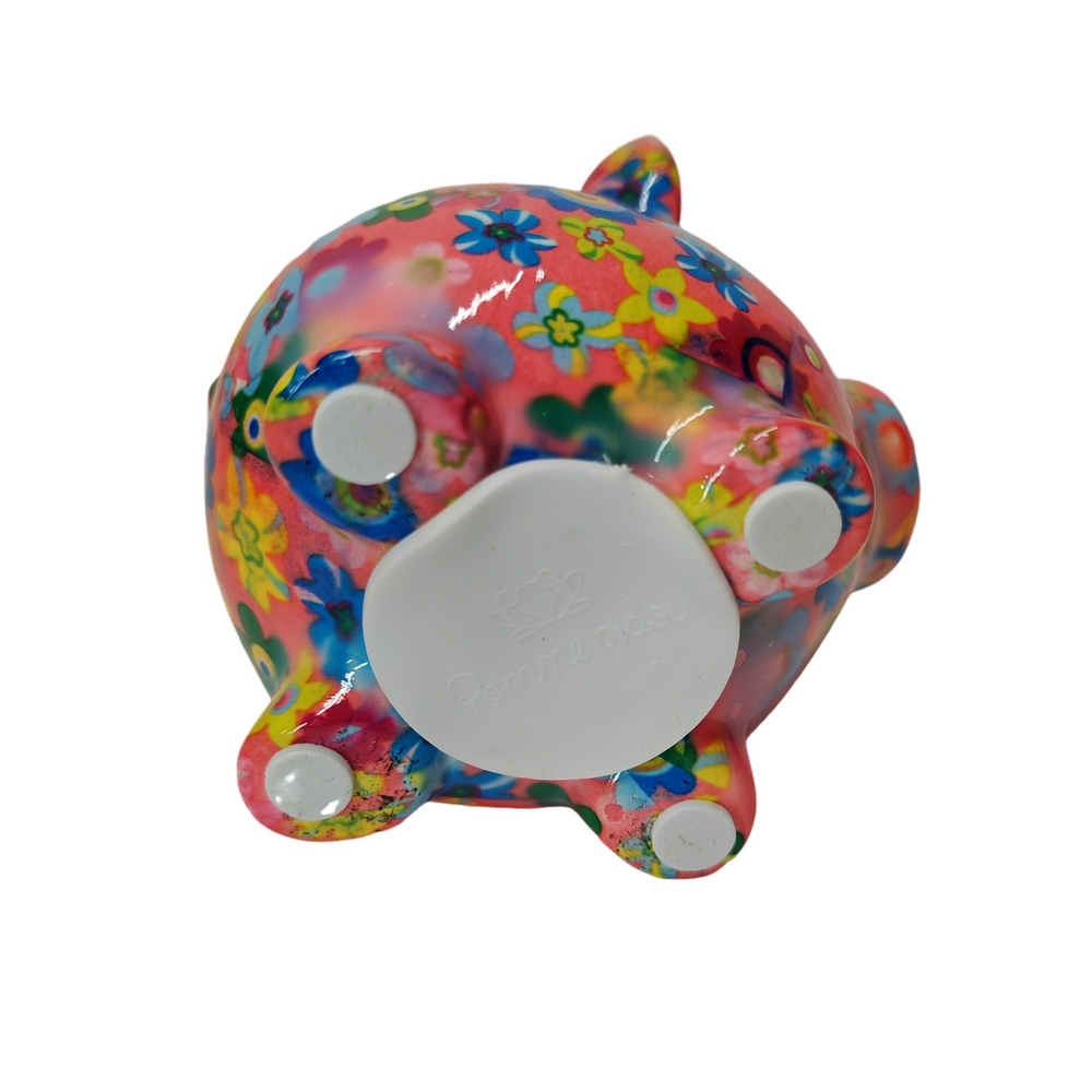 TIRELIRE ROSIE COCHON POMME PIDOU ROSE ET FLEURS - Photo N°3