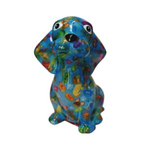 TIRELIRE BASIL CHIEN BEAGLE POMME PIDOU BLEUE