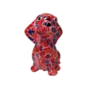 TIRELIRE BASIL CHIEN BEAGLE POMME PIDOU ROSE ET COEURS