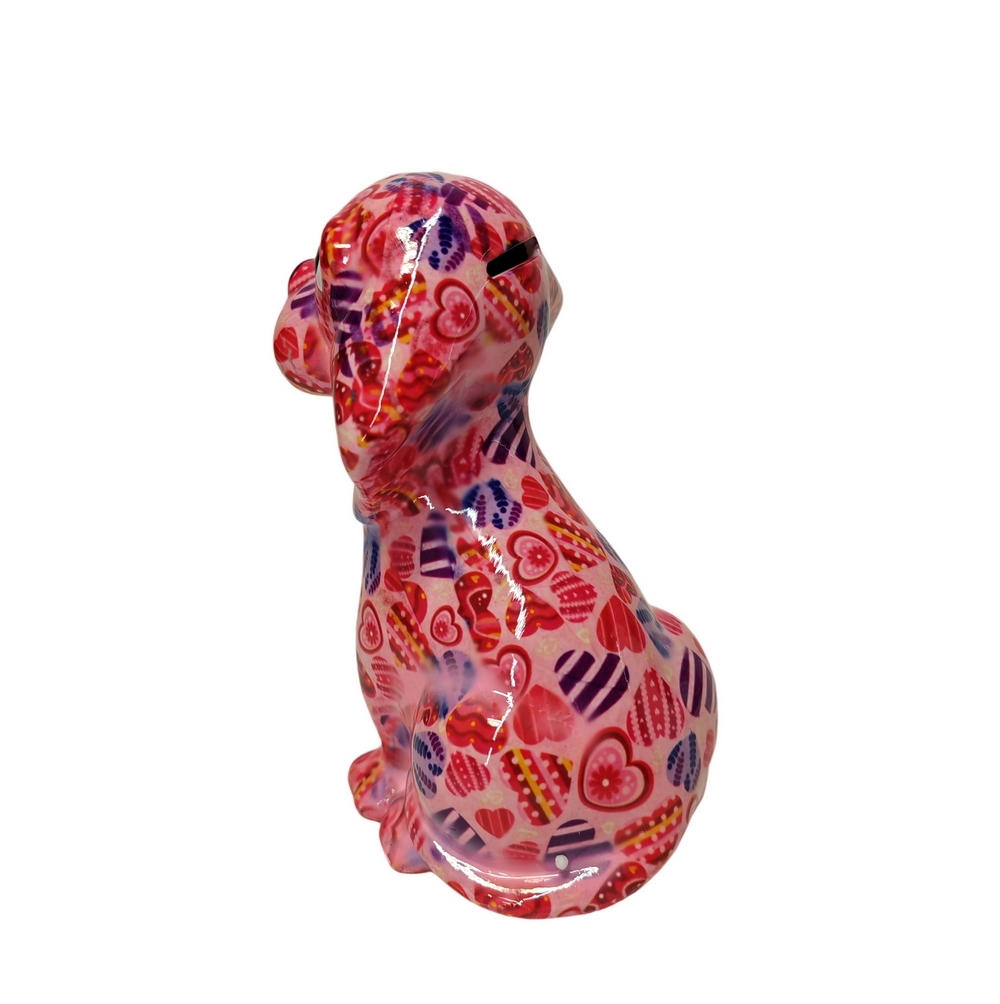 TIRELIRE BASIL CHIEN BEAGLE POMME PIDOU ROSE ET COEURS - Photo N°2